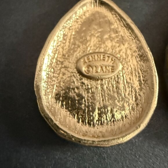 Kenneth Jay Lane Gold Plated Black Enamel Geometric Clip-On Dangle Earrings - Picture 6 of 7